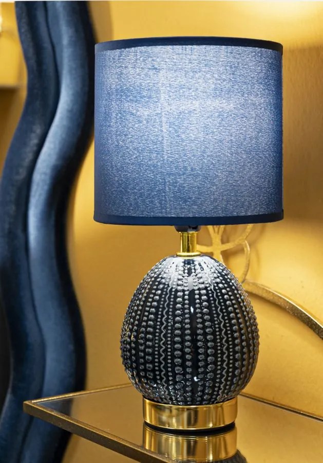 Lampada da Comodino Flavi Blu Ø15x30,5 cm in Ceramica e Ferro e Tessuto Blu...