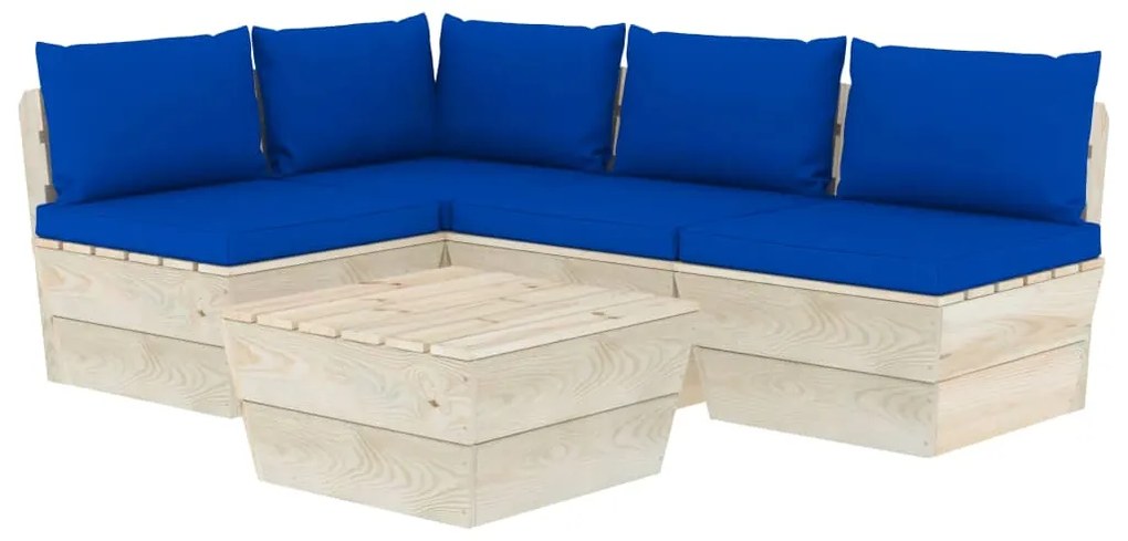 Set divani da giardino su pallet 5 pz con cuscini legno abete