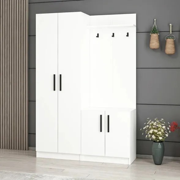Armadio Ingresso 120x37x180 Con Ganci Appendiabiti Dante Bianco