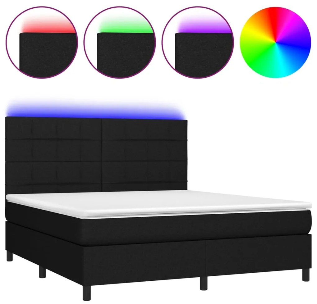 Letto a molle con materasso e led nero 180x200cm in tessuto