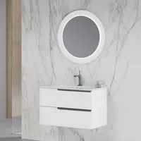 Mobile bagno con lavabo in ceramica e specchio led cm 80 colore Bianco Alaska-modello Symmetry 1