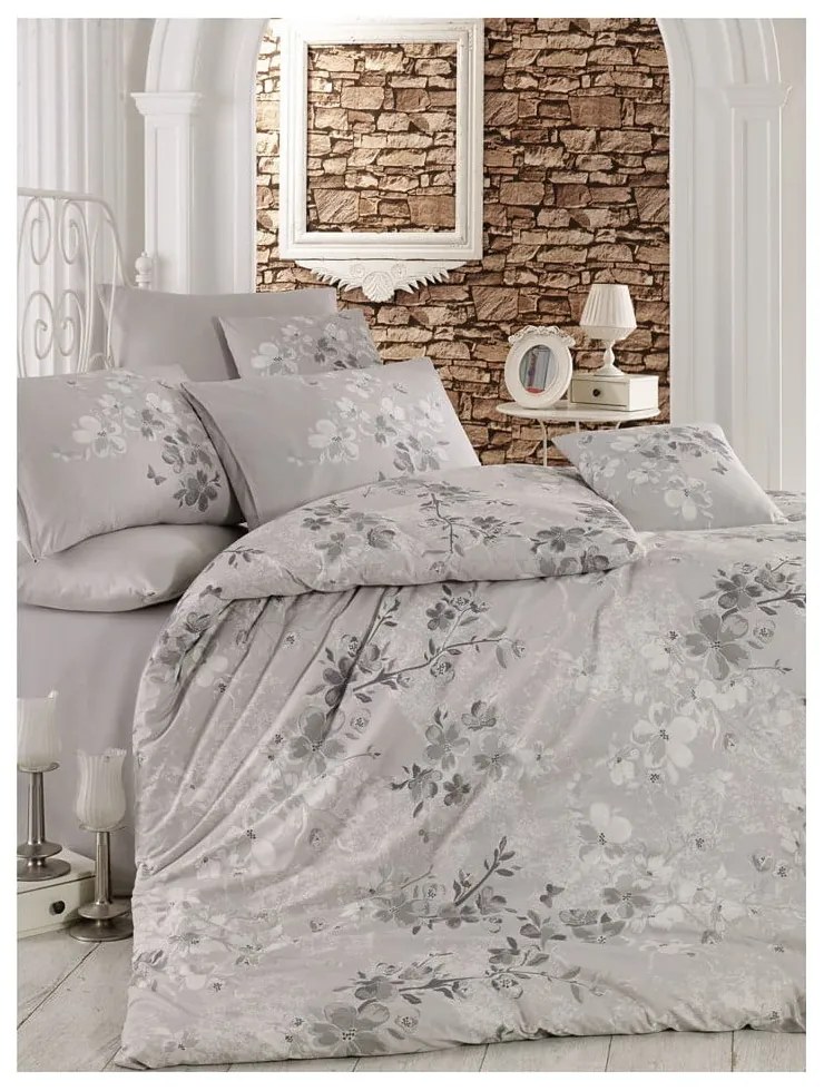 Set copripiumino e federa grigio in cotone renforcé per letto singolo 140x200 cm Elena – Mijolnir