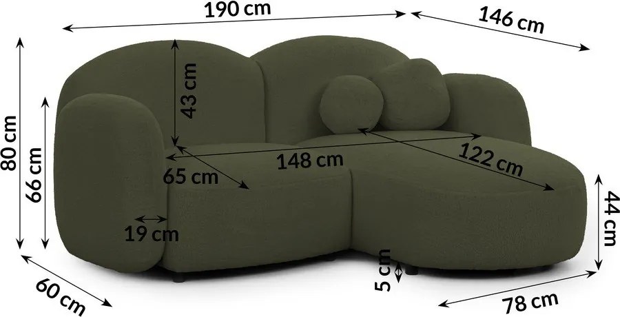 Divano angolare verde (con penisola a destra/con chaise lounge) con rivestimento in bouclé Orbit – Ropez