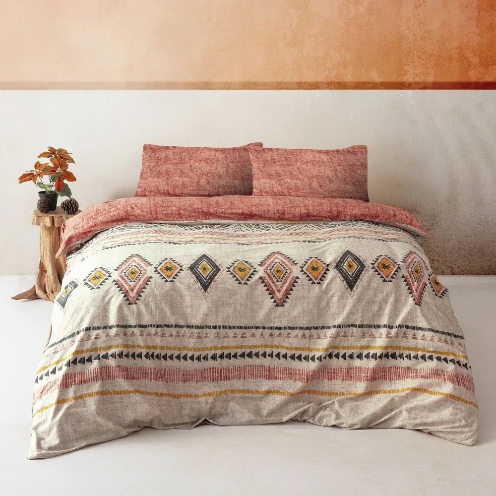 Biancheria da letto matrimoniale color rosso mattone e marrone in cotone Renforcé 240x220 cm Felix - Mijolnir