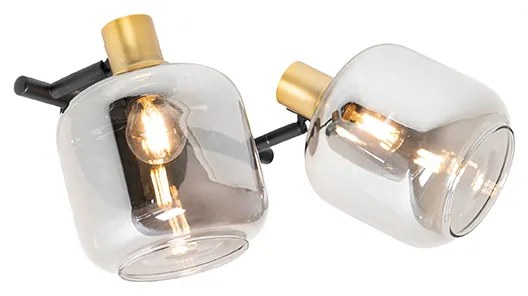 Faretto da soffitto smart nero con vetro oro e fumé 2 luci incl. 2 Wifi P45 - Zuzanna