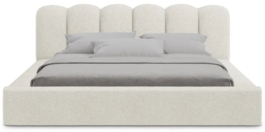Letto matrimoniale imbottito crema con contenitore con griglia 140x200 cm Mano - Makamii