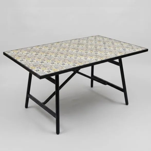 Set Tavolo E Sedie Da Esterno 100x200 Cm In Ferro E Maioliche Amalfi