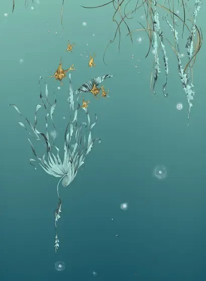 Edmond Petit Carta da parati Nautilus/ Méduses/ Nénuphars - Turquoise - Nénuphars droit - Turquoise