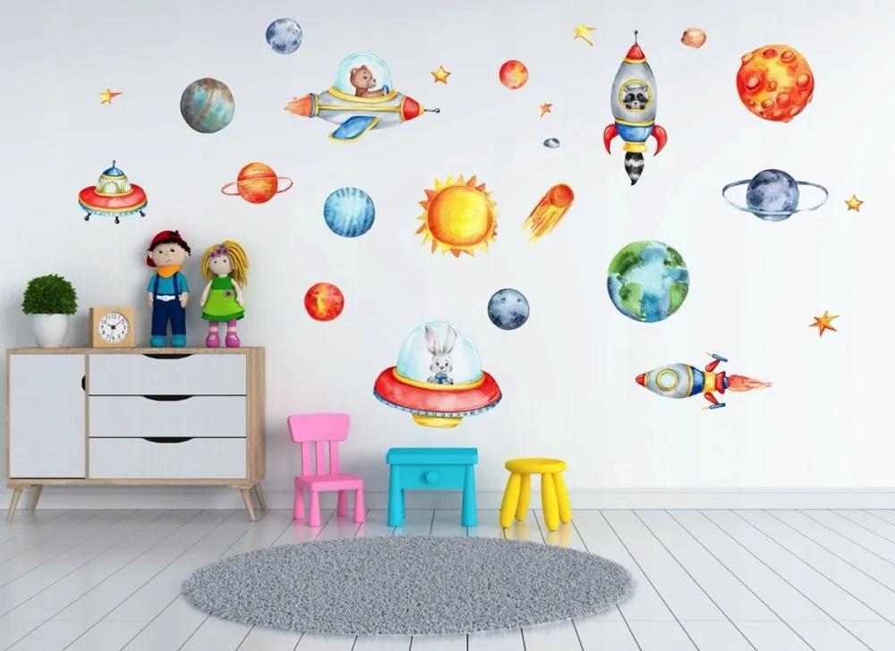 Adesivo da parete colorato per bambini con disegni dello spazio 120 x 240 cm