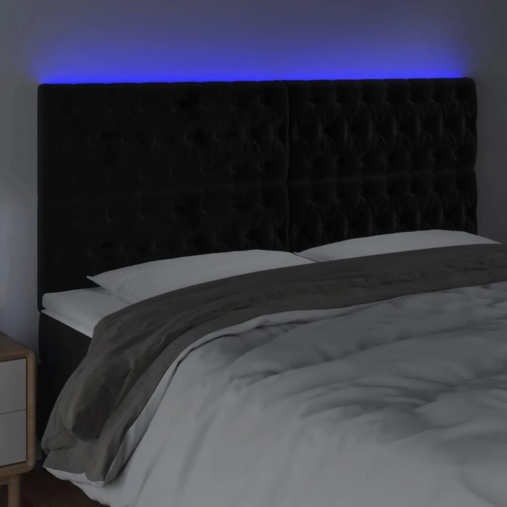Testiera a led nera 180x7x118/128 cm in velluto
