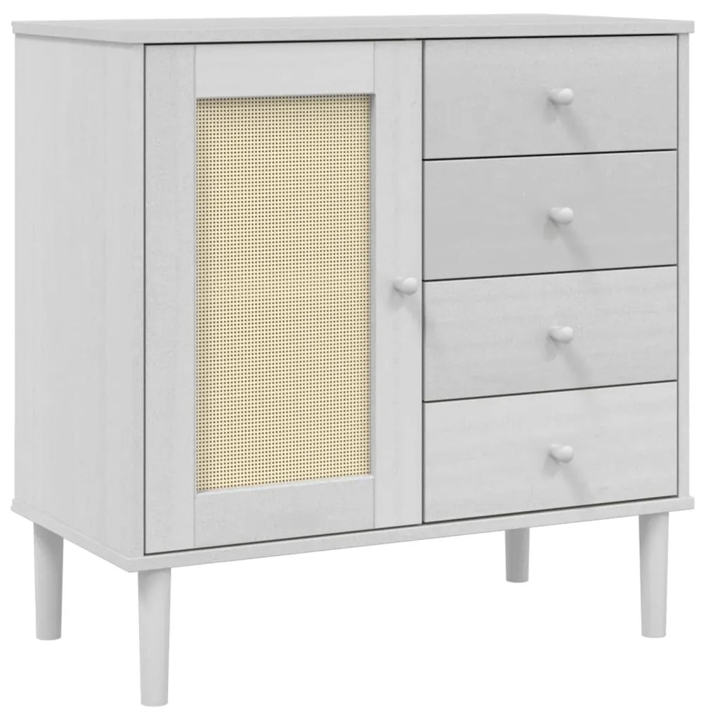 Credenza senja aspetto rattan bianco 80x40x80 cm massello pino