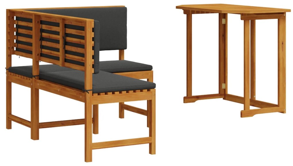 Set da pranzo da giardino 2 pezzi con cuscini in legno massello di acacia