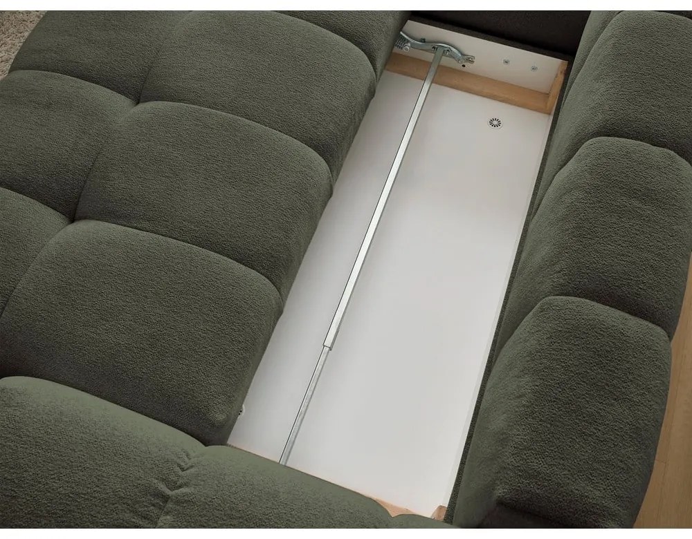 Divano angolare verde allungabile e con contenitore (penisola a sinistra/a L) con rivestimento in ciniglia Everest – Bobochic Paris