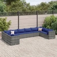 Set Divani da Giardino 10 pz con Cuscini in Polyrattan Grigio 3308287