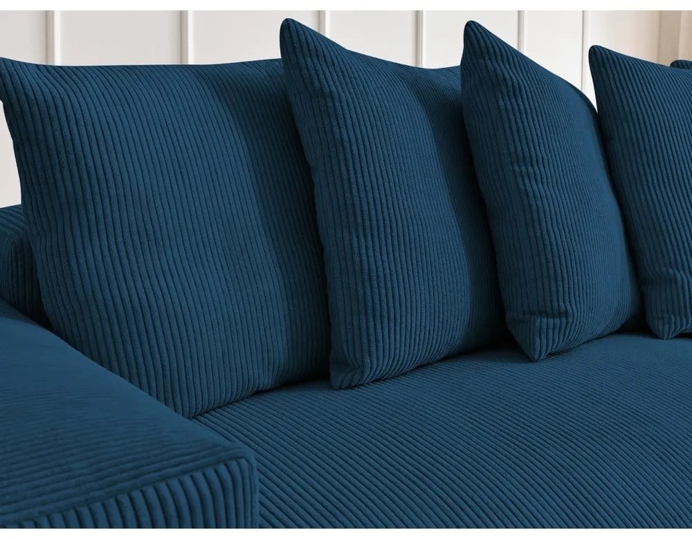 Divano angolare blu allungabile e con contenitore rivestito in velluto a coste Voltaire – Bobochic Paris