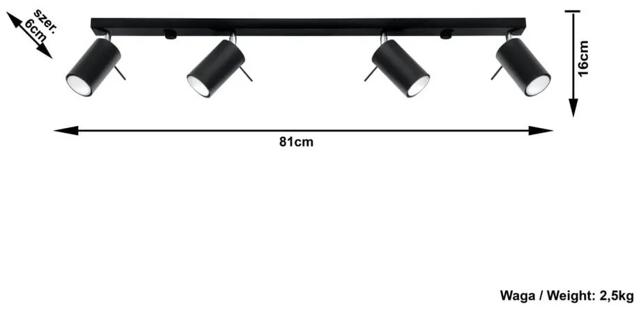 Apparecchio da soffitto nero 4L Etna - Sollux