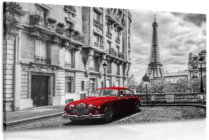 Stampa su tela – Auto retrò rossa a Parigi