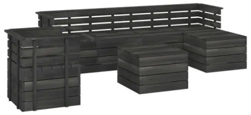 Set Divani da Giardino su Pallet 7 pz Legno Pino Grigio Scuro