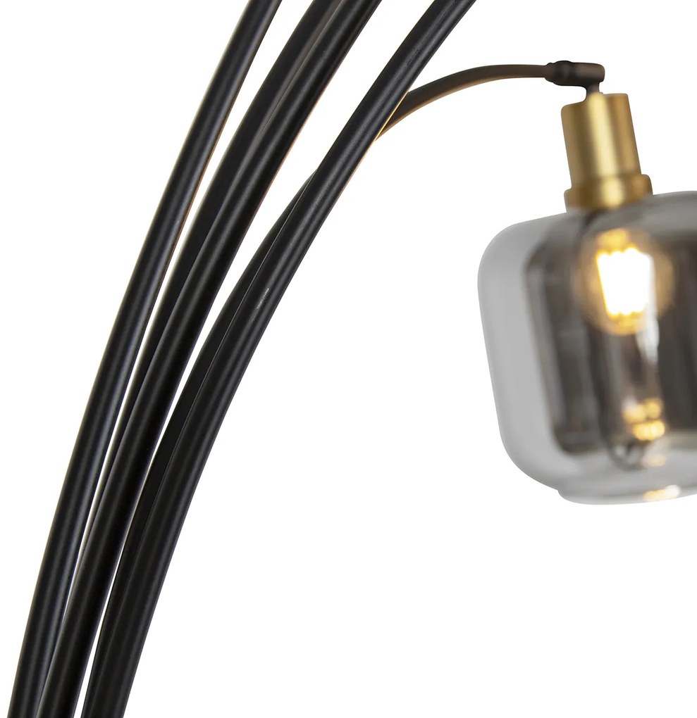 Lampada da terra nera con oro e vetro fumé 5 luci - Zuzanna