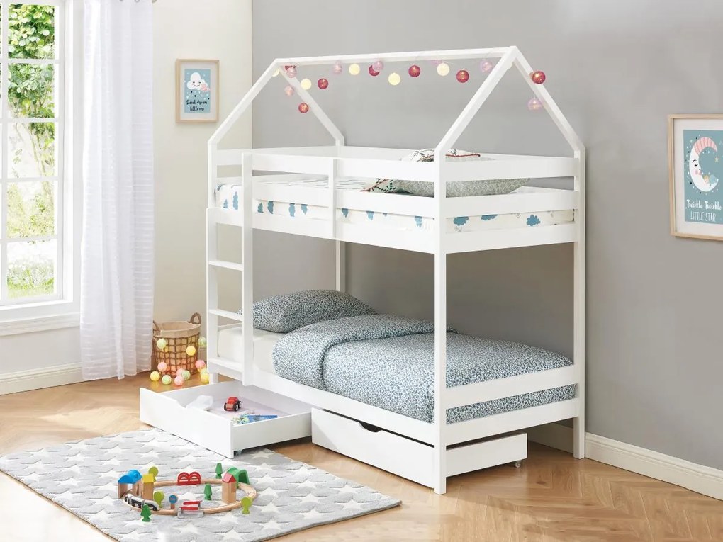 Letto a castello capanna 2 x 90 x 190 cm 2 cassetti Abete Bianco - CHORI