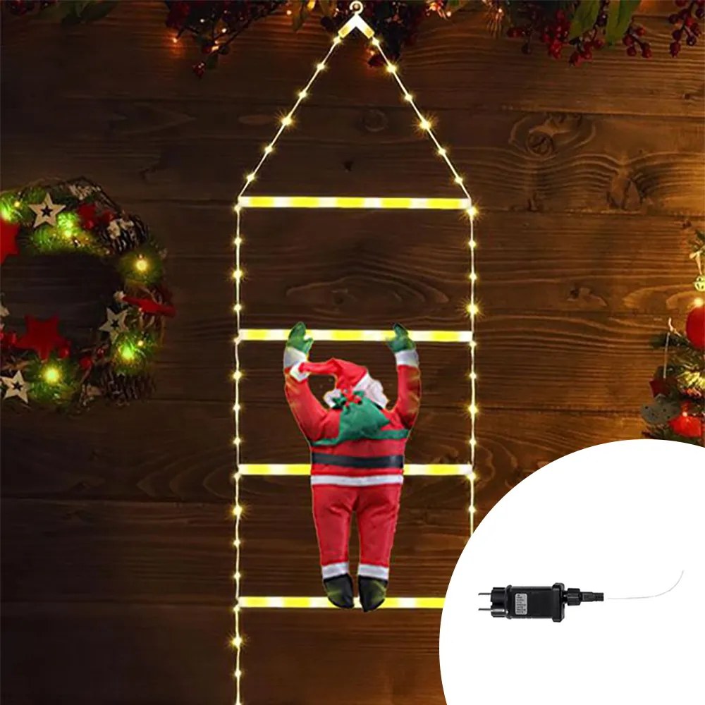 Babbo Natale su scaletta luminosa 75cm 76 Led Bianco caldo e Bianco freddo dimmerabile con telecomando Wisdom