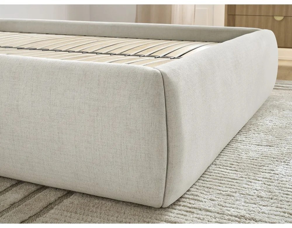 Letto matrimoniale imbottito beige con contenitore/senza testiera con rete inclusa 160x200 cm Inera – Bobochic Paris