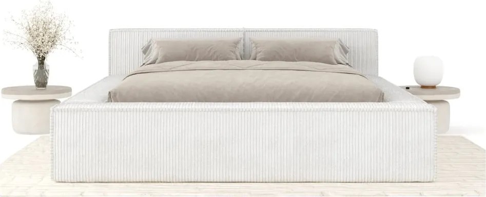 Letto matrimoniale imbottito color crema con contenitore e rete inclusi 140x200 cm Voliera – Maison de Rêve