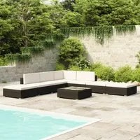 Set Divani da Giardino 8 pz con Cuscini in Polyrattan Nero 41259