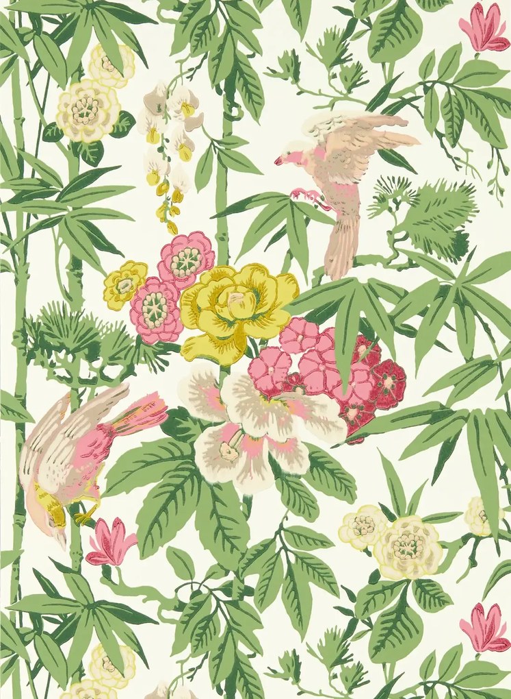 Sanderson Tapete Bamboo and Birds - Scallion Green
