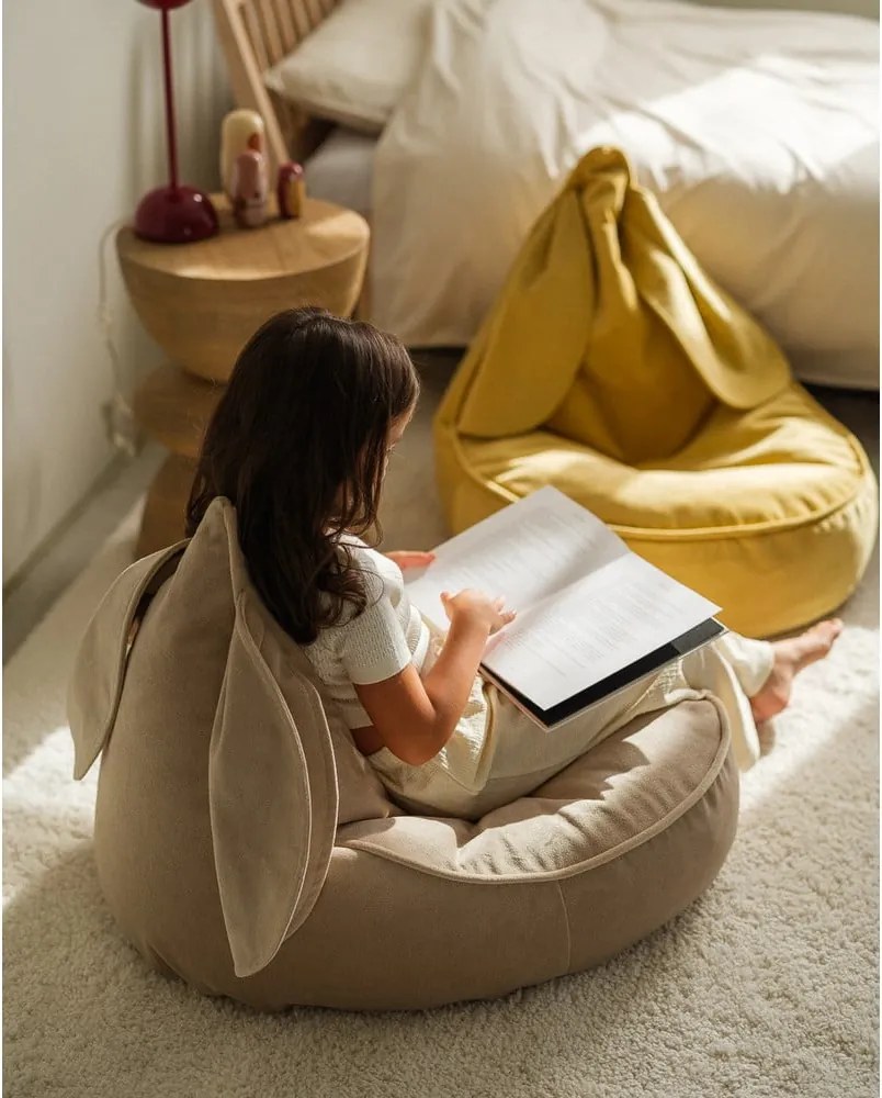 Pouf a sacco per bambini beige con rivestimento in velluto Bunny – Wigiwama