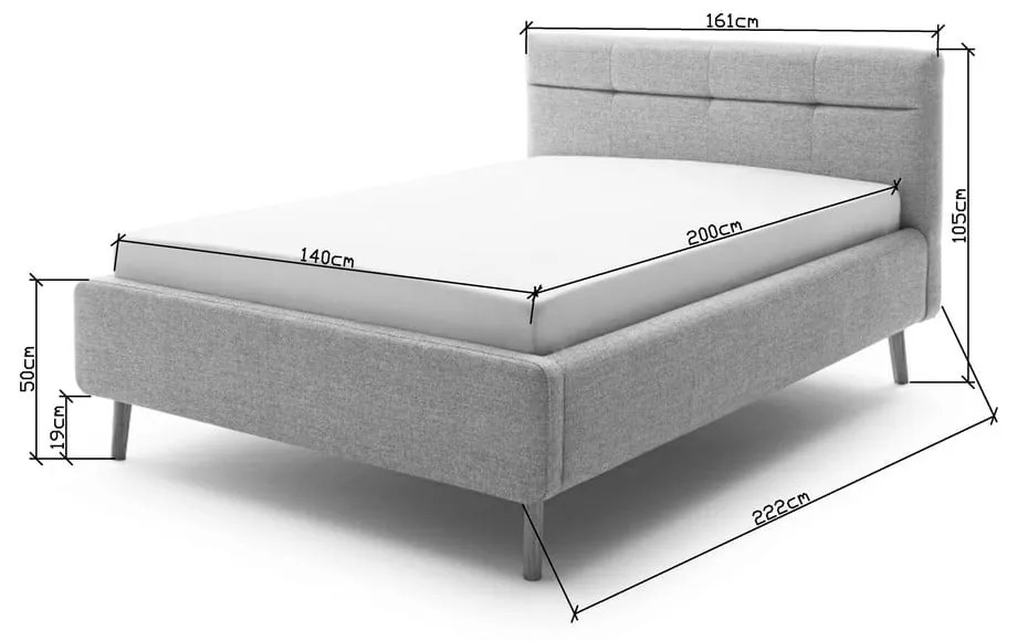 Letto matrimoniale imbottito grigio con contenitore con rete inclusa 140x200 cm Lotte – Meise Möbel