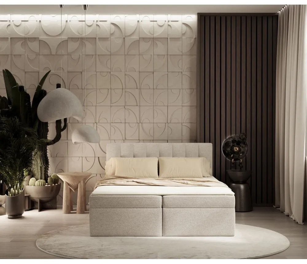 Letto boxspring beige con contenitore 140x200 cm Novento - Maison de Rêve