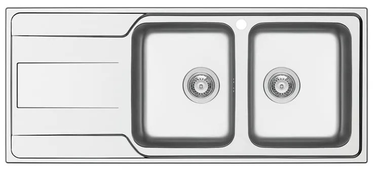 Lavello integrato 2 vasche con gocciolatoio a sinistra DELINIA Basalt R50 inox L 50 x L 116 cm argento
