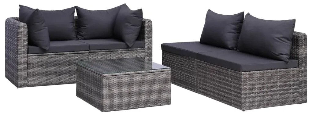 Set divani da giardino 7 pz con cuscini in polyrattan grigio