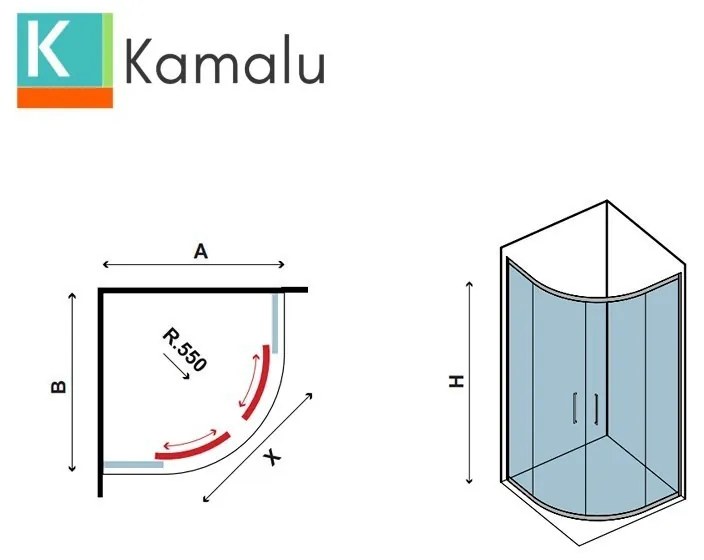 Kamalu - cabina doccia 80x80 semicircolare vetro 8mm anticalcare altezza 200 ke2000