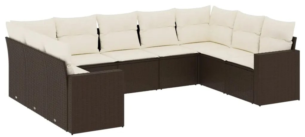 Set divani da giardino 9pz con cuscini marrone in polyrattan