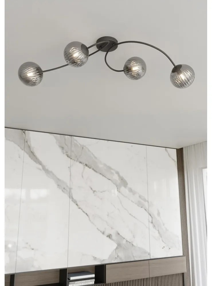 Lampada da soffitto in acciaio e vetro VIBRA 4 da interno 4xE14 Colore del corpo Nero e Grafite