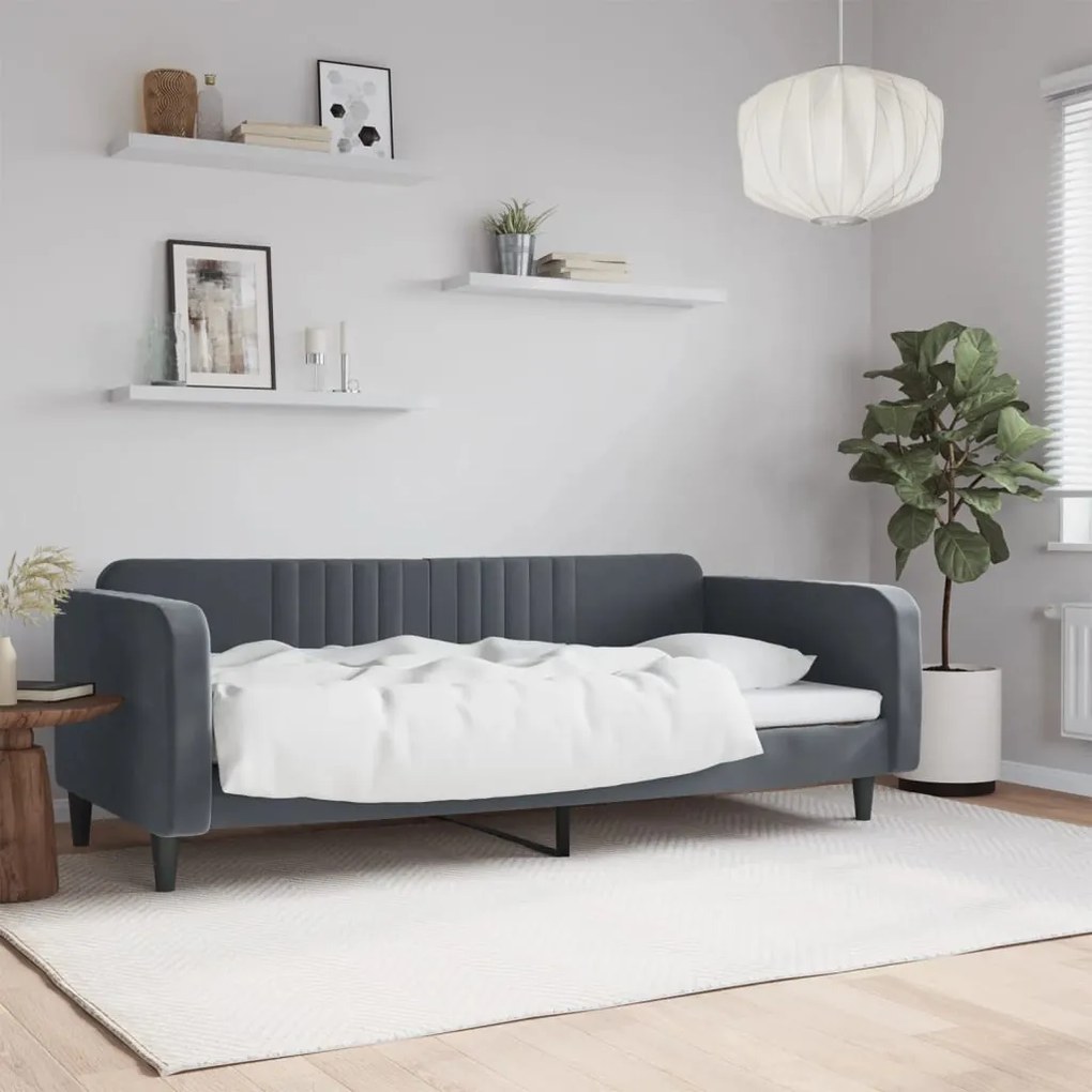 Letto Da Giorno Grigio Scuro 100x200 Cm İn Velluto /