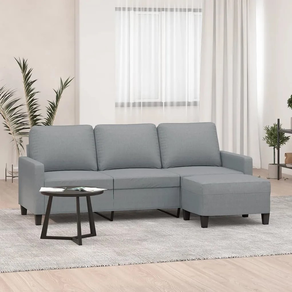 Divano A 3 Posti Con Poggiapiedi Grigio Chiaro 180cm İn Tessuto /
