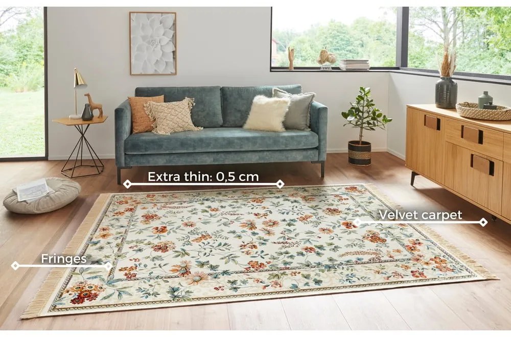 Tappeto in viscosa crema 95x140 cm Oriental Flowers - Nouristan