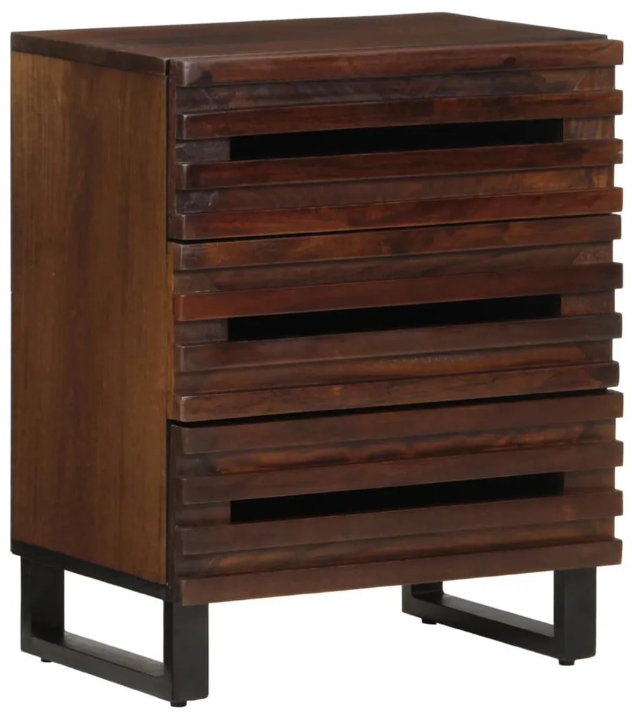 Comodino Marrone 50x34x62 Cm İn Legno Massello Di Mango /