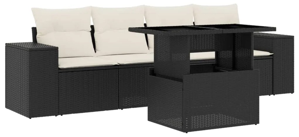 Set divani da giardino 5 pz con cuscini in polyrattan nero