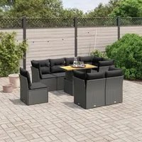 Set Divani da Giardino 9 pz con Cuscini Nero in Polyrattan 3270929