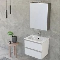 Composizione bagno sospesa Nexu 2 cassetti con lavabo specchio con lampada LED 60x50 cm bianco