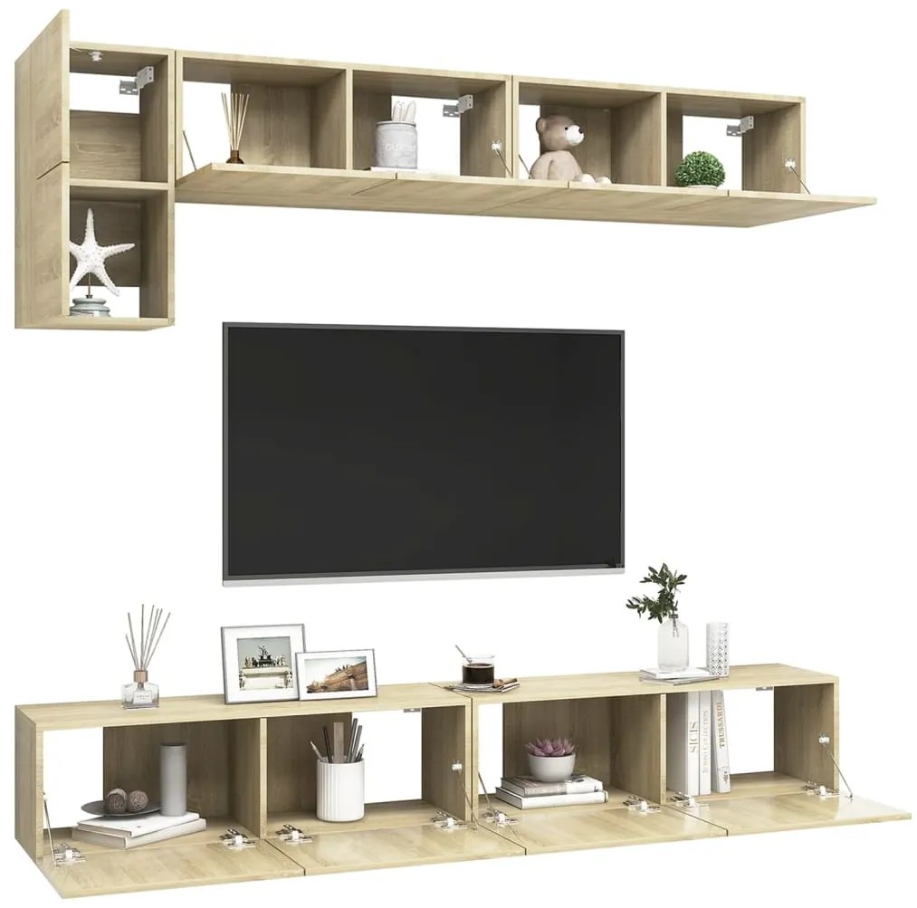 Set di mobili tv 5 pz rovere sonoma in legno multistrato