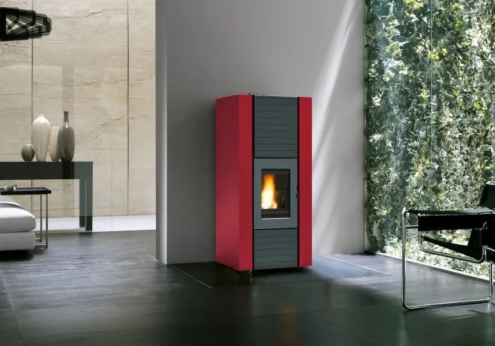 Palazzetti Martina Idro Lux 10 Stufa ermetica a Pellet Ecofire Ad Acqua con top in ghisa e acciaio Rosso