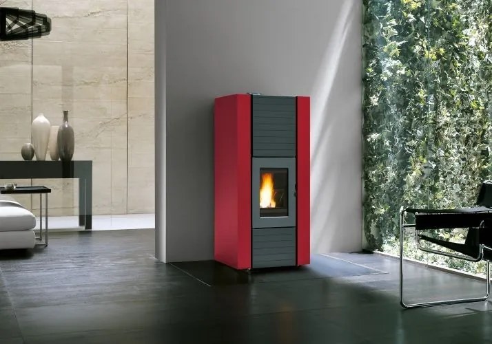 Stufa ermetica a Pellet Ecofire Ad Acqua con top in ghisa e acciaio Rosso Palazzetti Martina Idro Lux 10