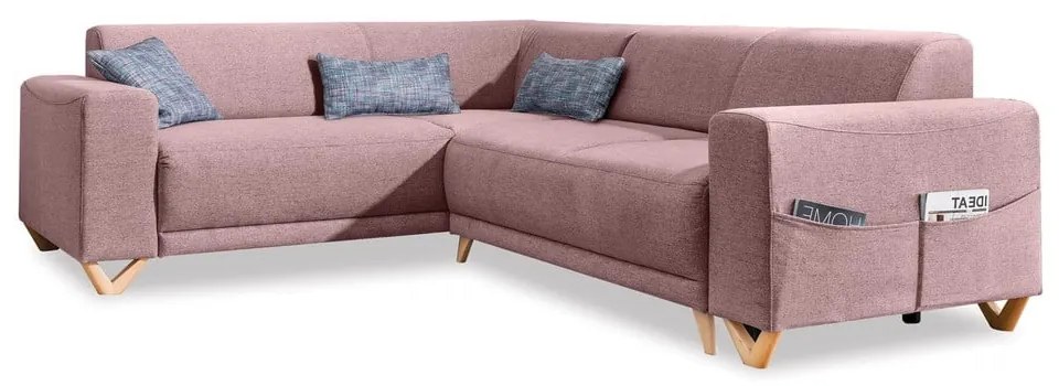 Divano angolare rosa allungabile e con contenitore (con penisola a sinistra/a L) Classy Sophie – Miuform