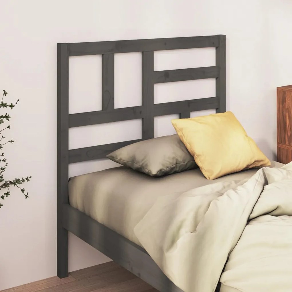 Testiera Per Letto Grigia 96x4x104 Cm İn Legno Massello Di Pino /