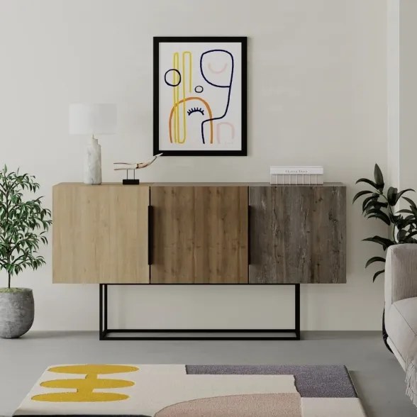 Madia Moderna 3 Ante 150 Cm Tricolore Rovere Noce E Dark Coffee Tontini
